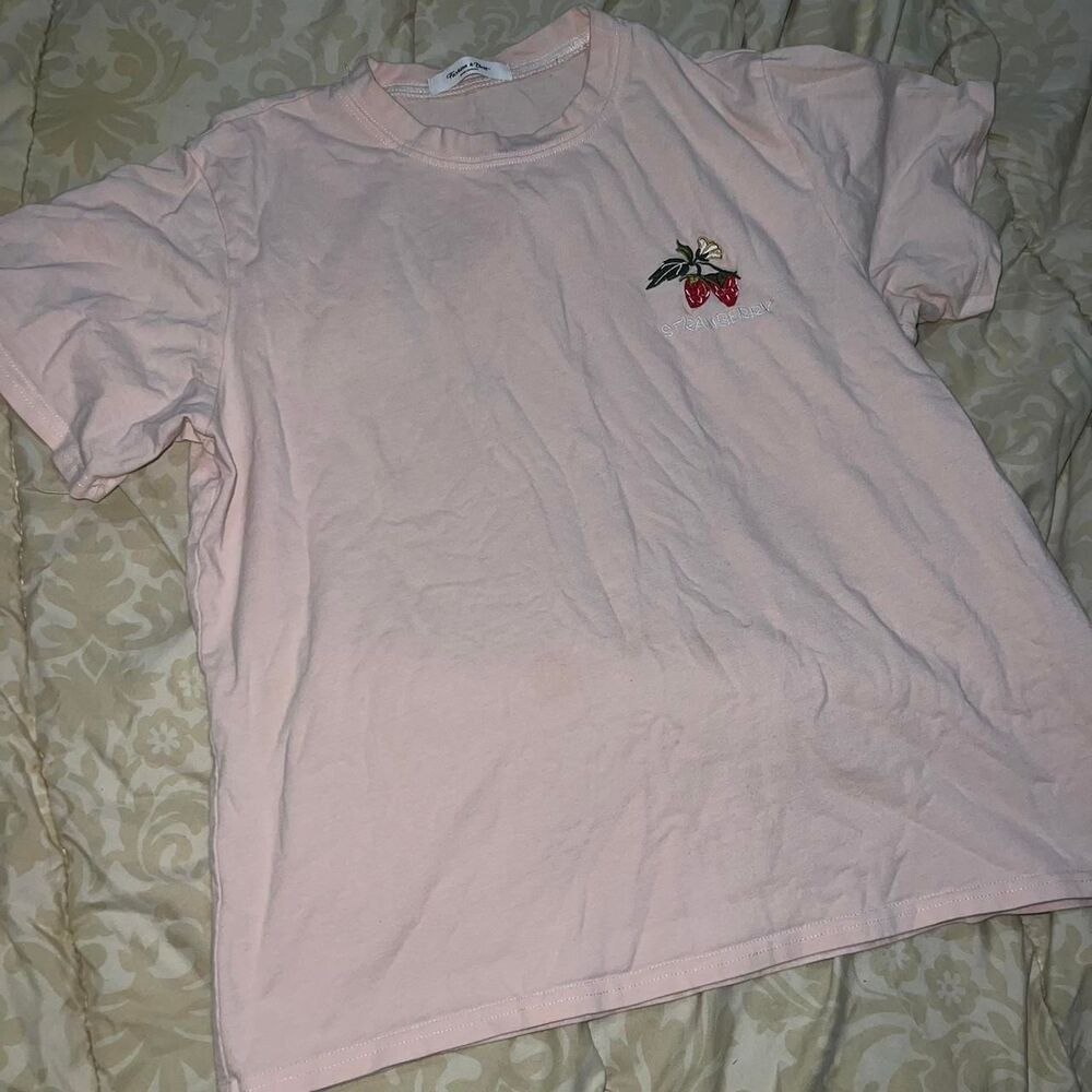 Pink Strawberry Embroidered T-shirt
